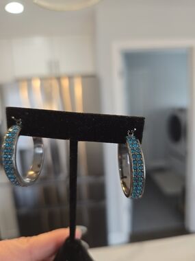 Teal Crystal Hoop Earrings - Women Jewelry